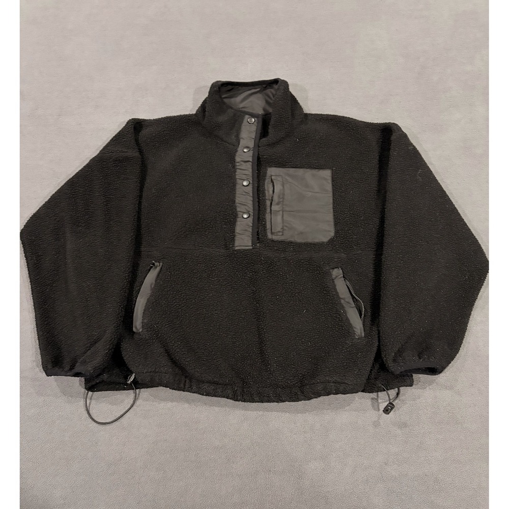Anthropologie Wilo the Label Fleece Sweatshirt Womens Small Black Half Snap - Picture 1 of 9
